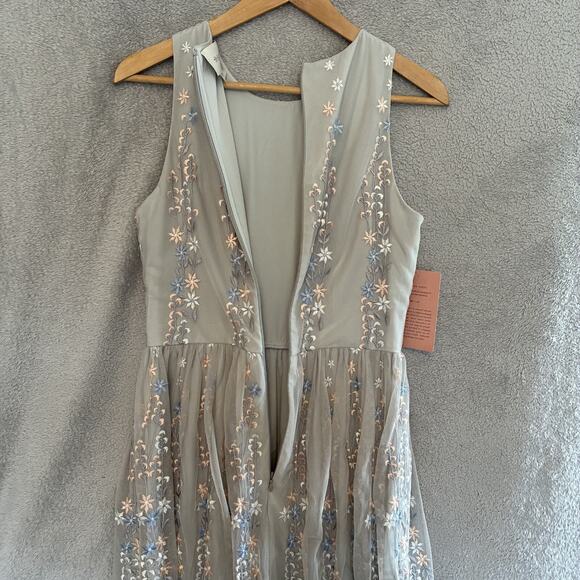 BHLDN Parsons Dress Midi Sz 6 Light Gray Floral Embroidered Mesh Fairy Wedding - Picture 11 of 15